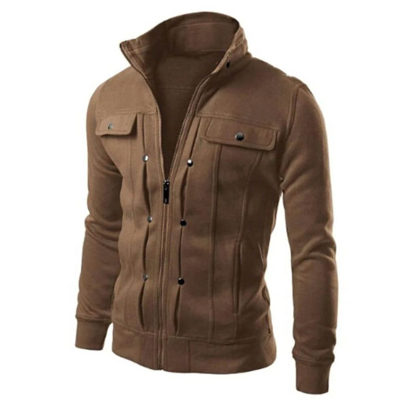 Veste marron zippée pour homme avec un style casual mais sophistiqué.