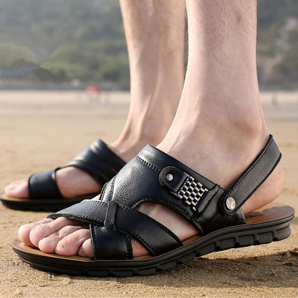 Sandales décontractées en cuir de vachette noir