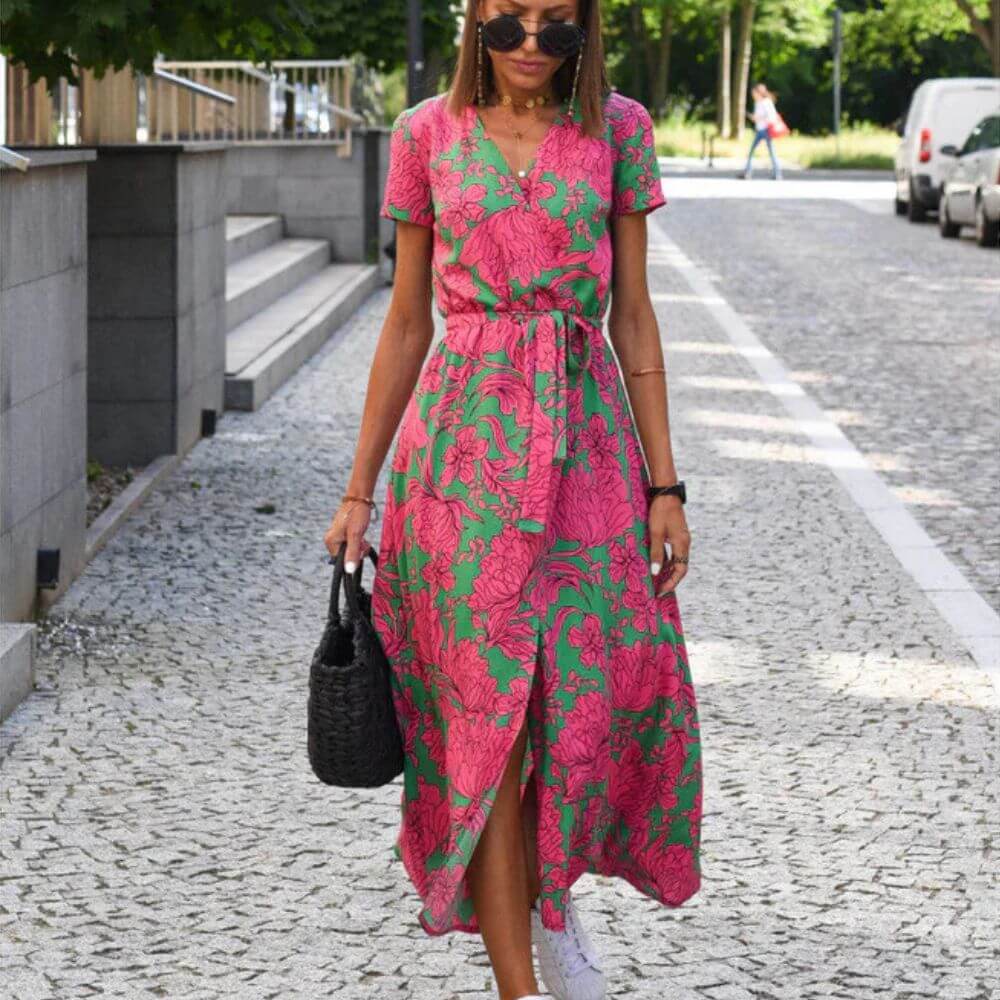 Robe à fleurs longue bohème chic pour femme – été tendance