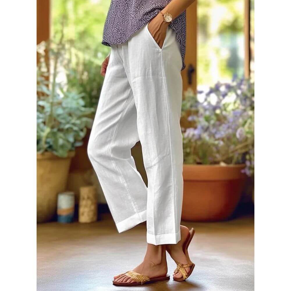 Pantalon en lin élégant femme – coupe ample et décontractée