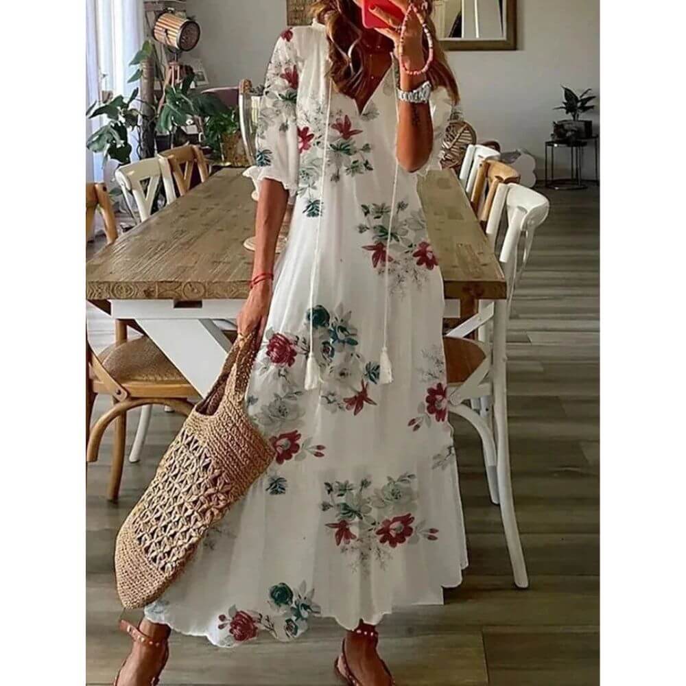 Robe longue bohème chic fluide pour l'été élégant