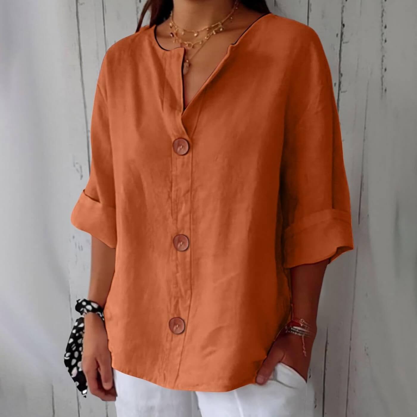Faustine™ - Blouse Décontractée à Col Lié