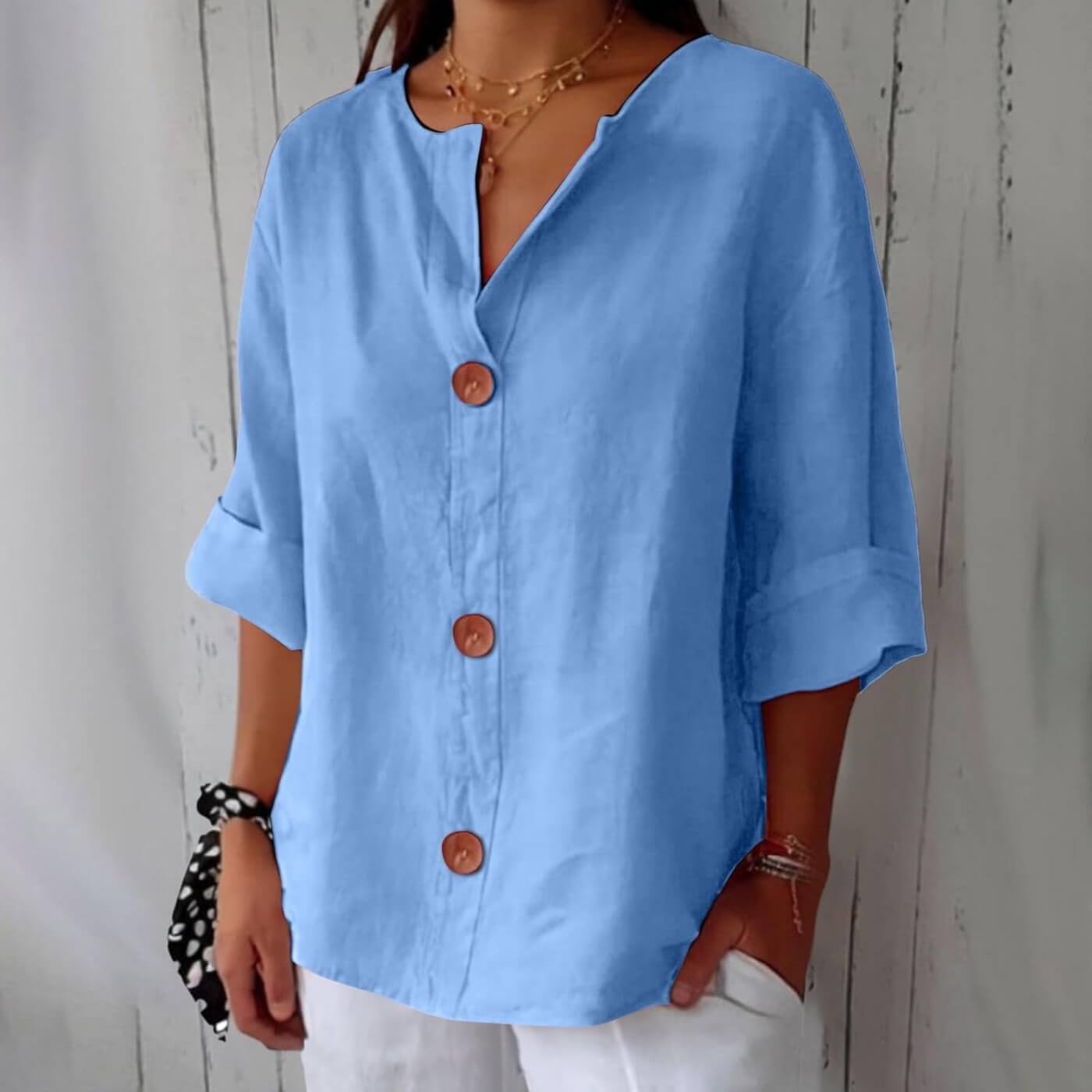 Faustine™ - Blouse Décontractée à Col Lié