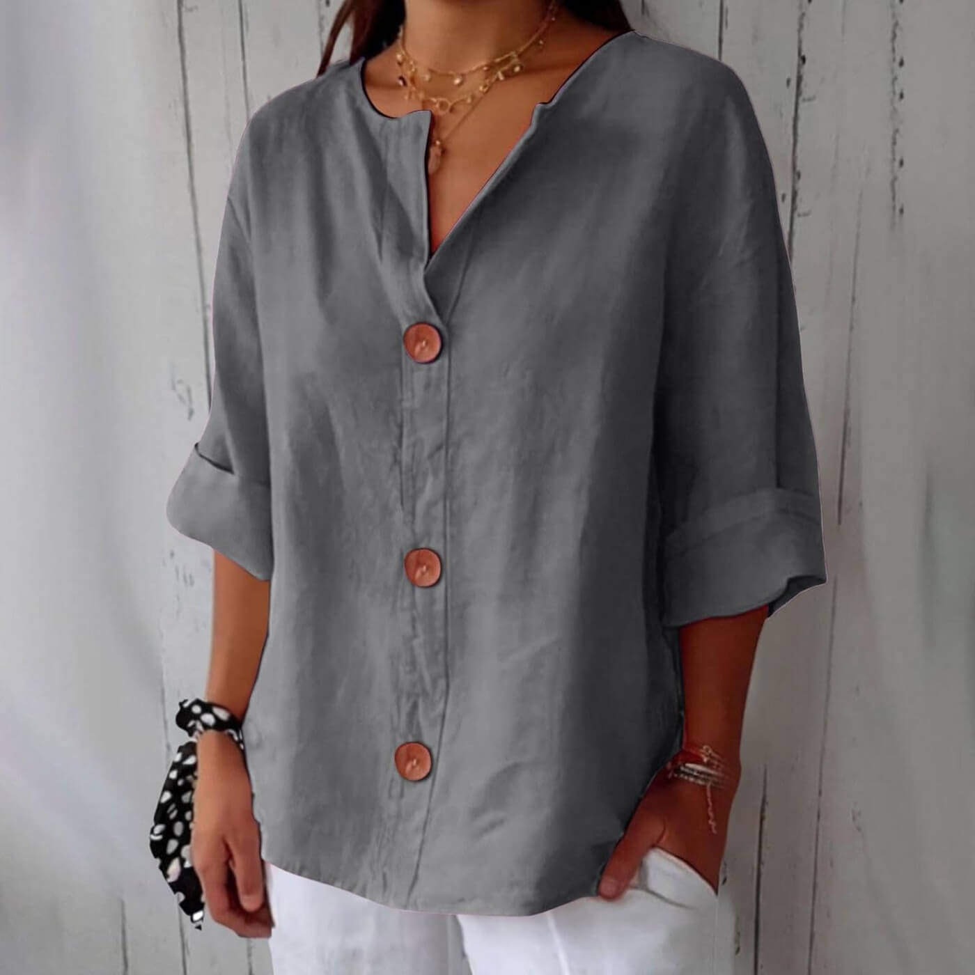 Faustine™ - Blouse Décontractée à Col Lié