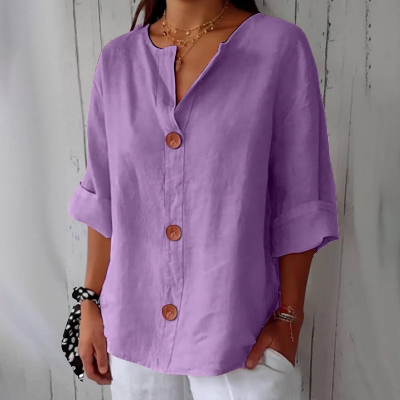 Faustine™ - Blouse Décontractée à Col Lié