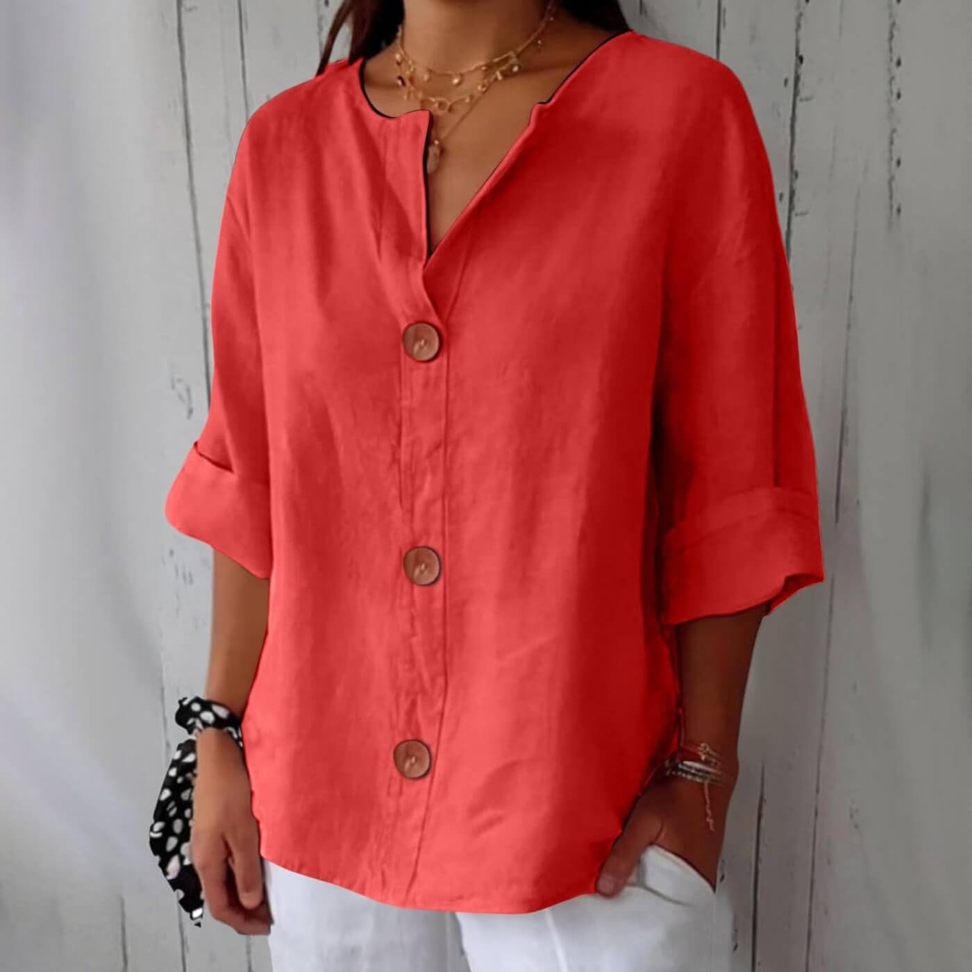 Faustine™ - Blouse Décontractée à Col Lié