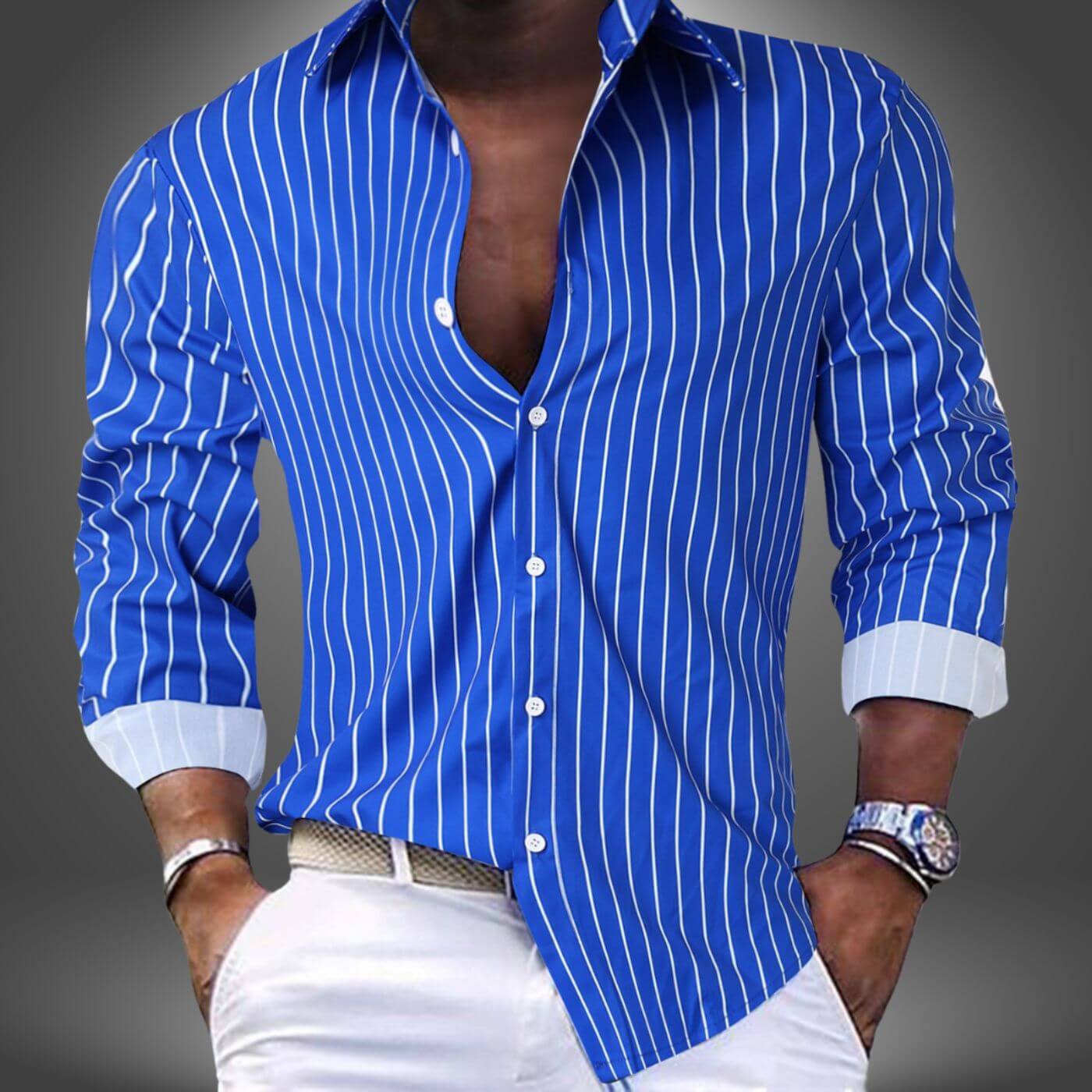 Gilberte™ - Chemise à Rayures Élégante Manches Longues