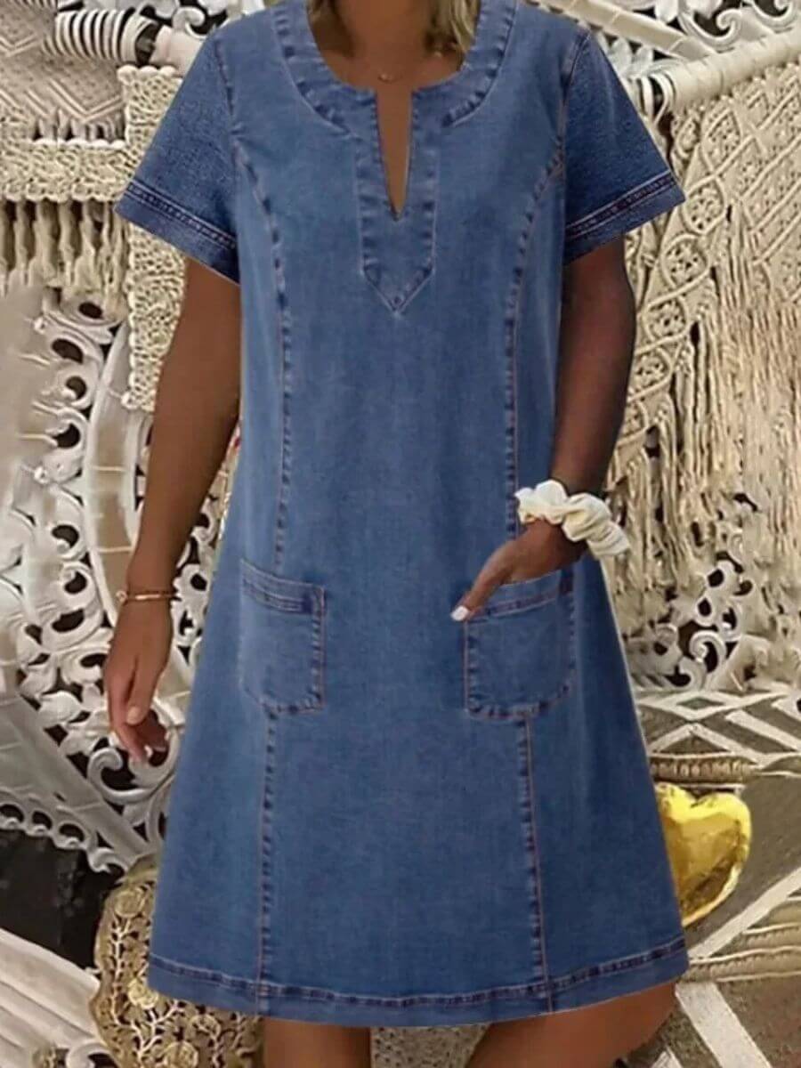 Pauline™ – Robe en Jean d’Été à Col en V