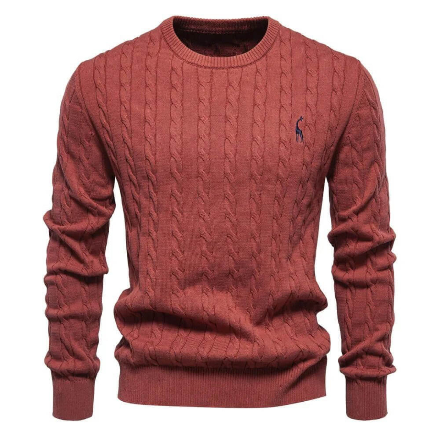 Pull torsadé rouge pour homme – chaud, respirant et élégant. Idéal pour des looks décontractés et habillés.