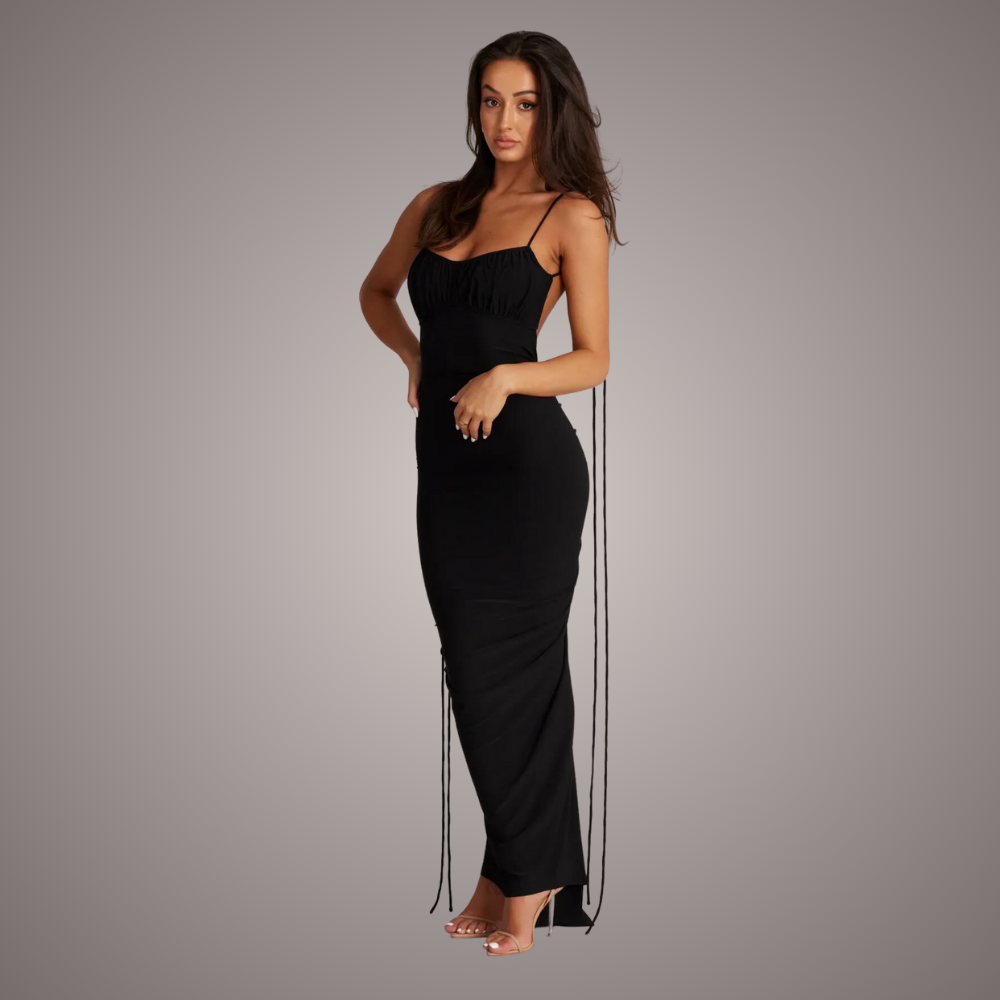 Robe Longue Froncée Femme Élégante pour Soirée ou Été