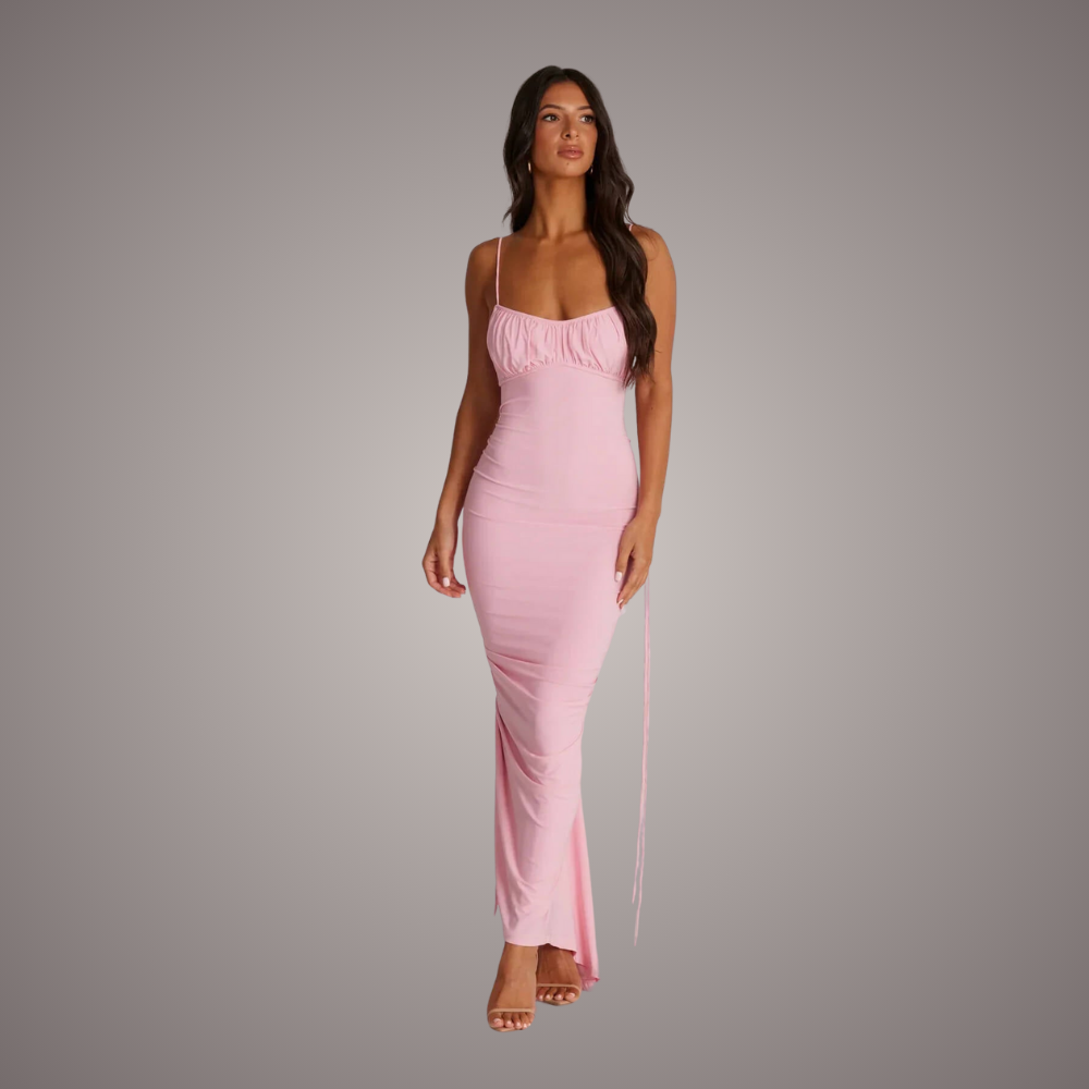 Robe Longue Froncée Femme Élégante pour Soirée ou Été