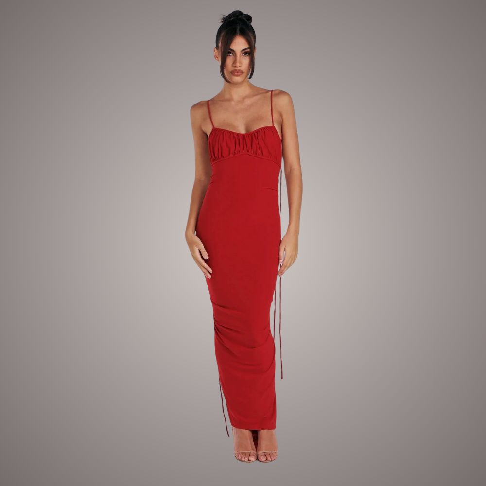 Robe Longue Froncée Femme Élégante pour Soirée ou Été