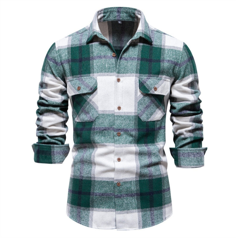 Chemise à carreaux décontractée verte pour hommes Vue large