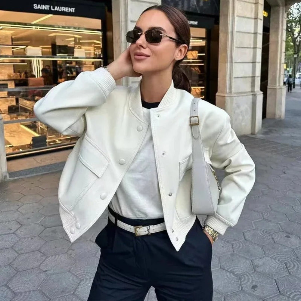 Blouson bombardier court blanc pour femme