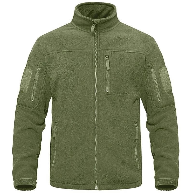 Veste polaire d'extérieur verte avec plusieurs poches zippées

