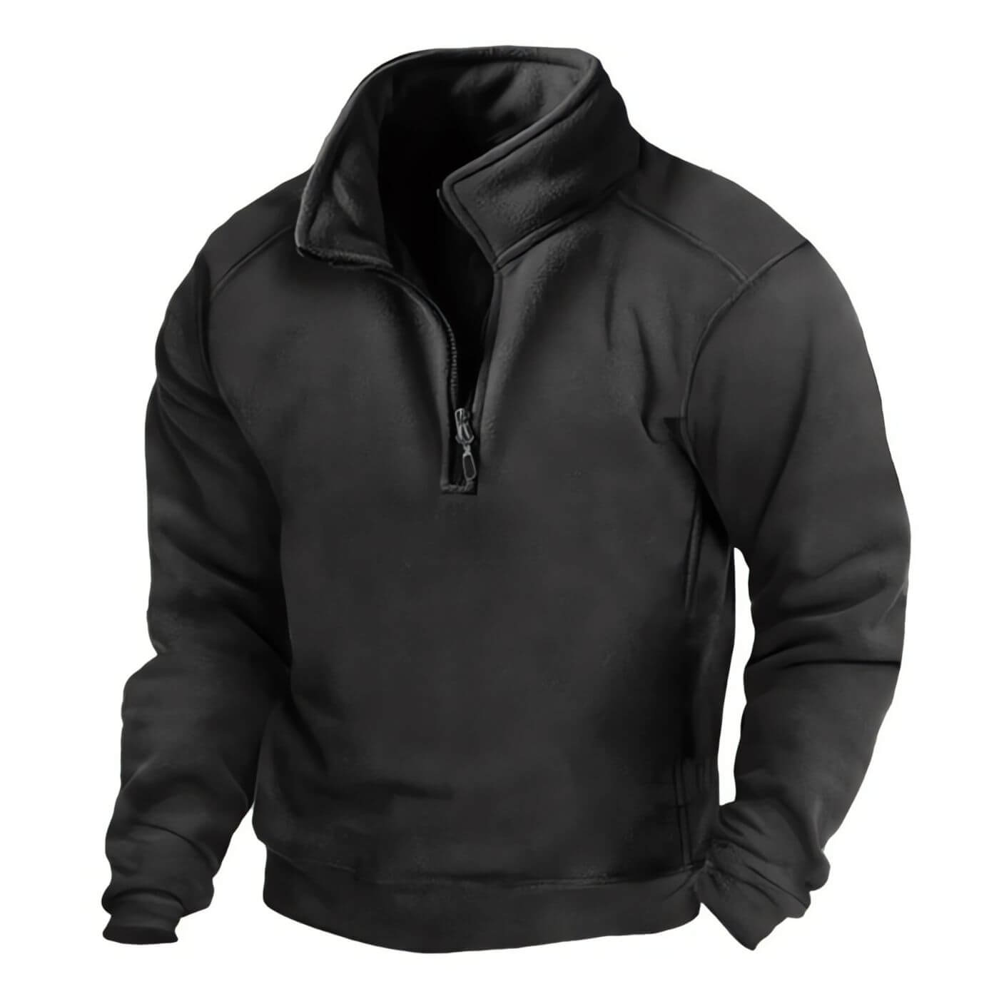 Pull polaire noir homme – sweat demi-zip élégant pour superposer par temps froid.