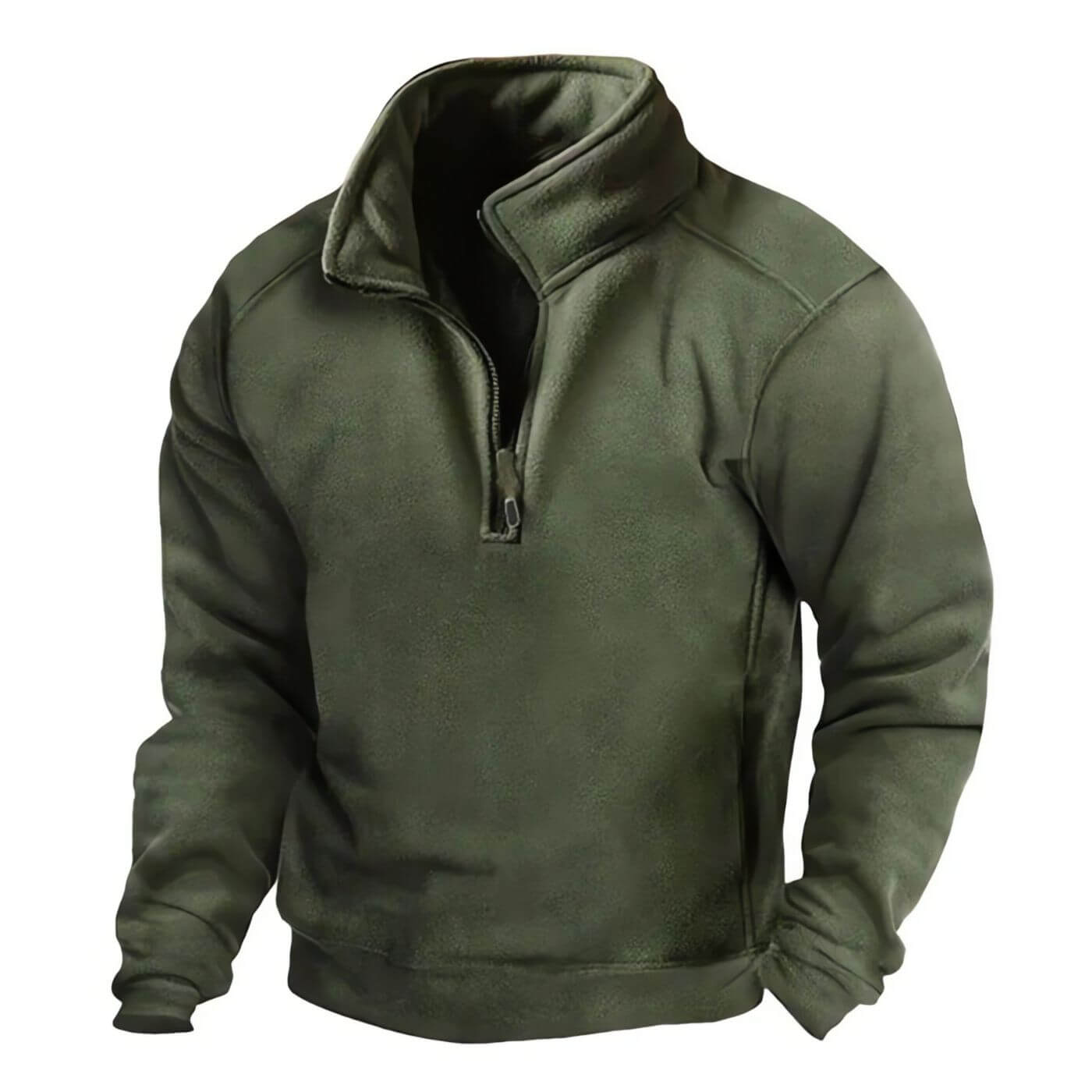 Pull polaire vert olive – sweat demi-zip chaud et respirant pour le confort en extérieur.