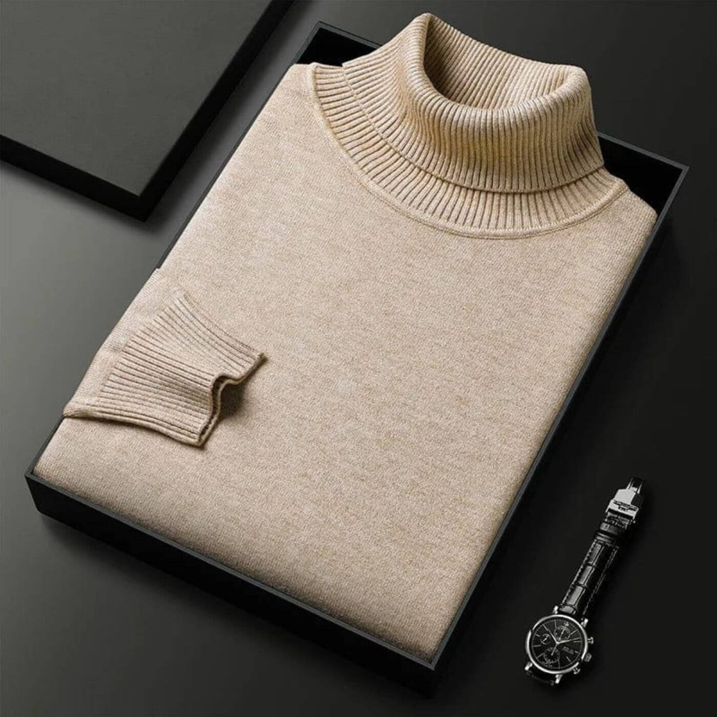 Pull à col roulé beige – maille douce, chaud et idéal pour une garde-robe hivernale raffinée.