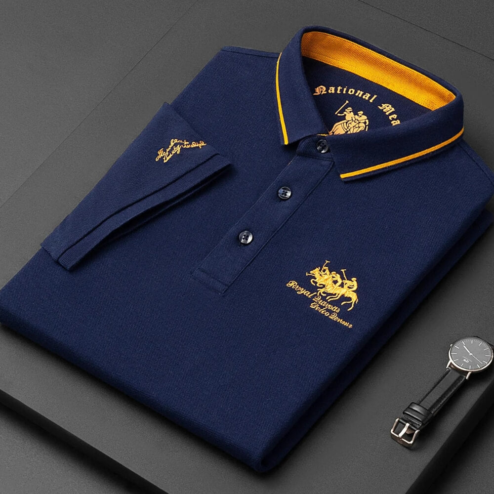 Polo bleu brodé