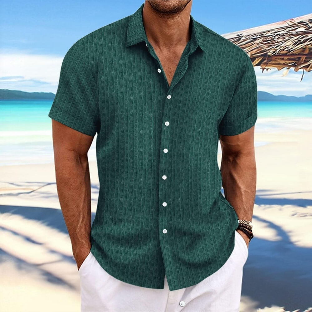 Chemise en lin rayé vert foncé