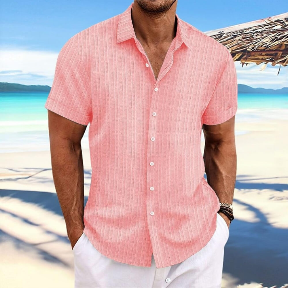 Chemise en lin rayé pêche