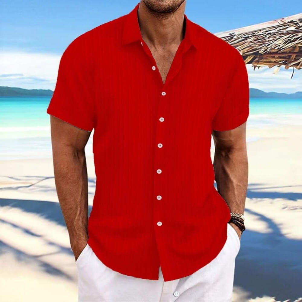 Chemise en lin rayé rouge