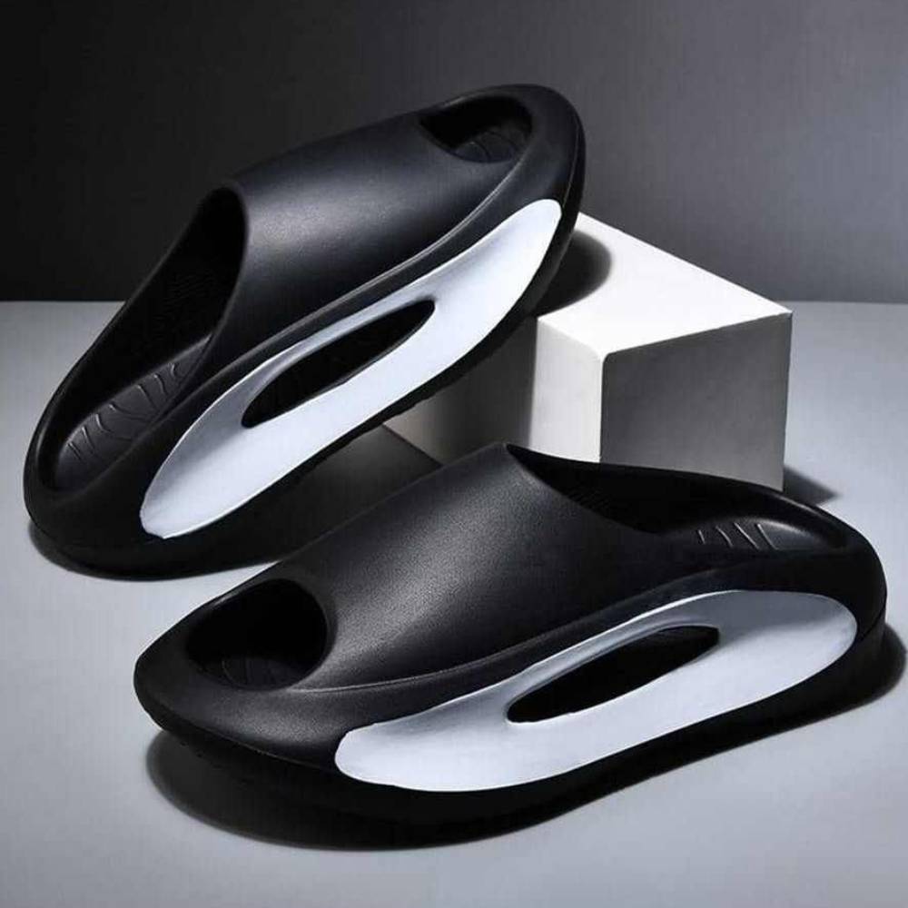 Sandales noires/blanches avec un design jaune néon, pantoufles modernes et confortables