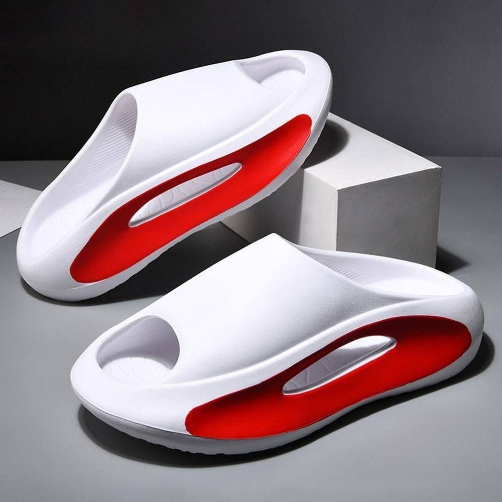 Sandales blanches/rouges avec un design jaune néon, pantoufles modernes et confortables