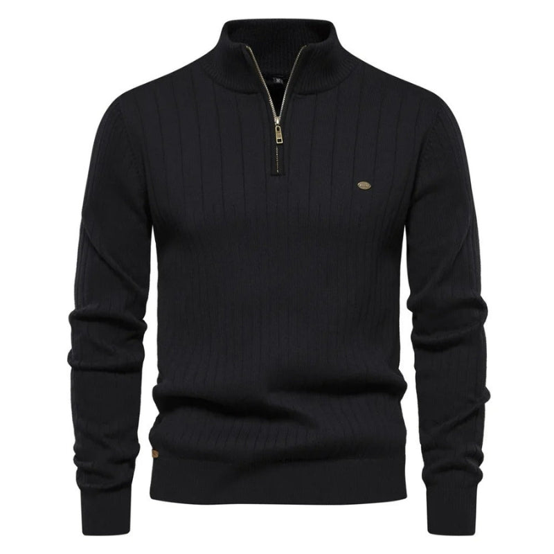 Pull Noir simple avec demi-fermeture à glissière