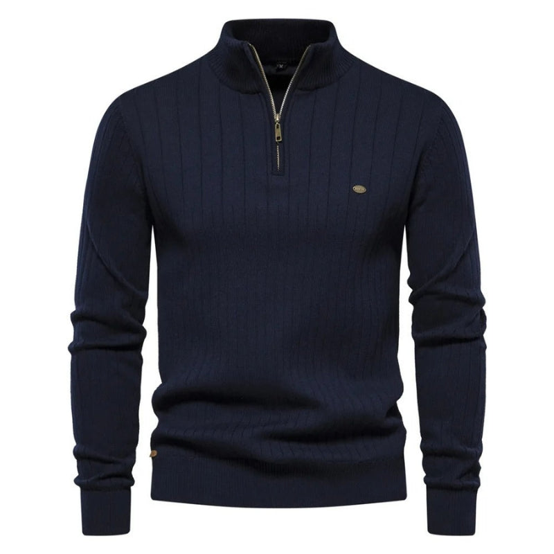 Pull bleu marine simple avec demi-fermeture à glissière