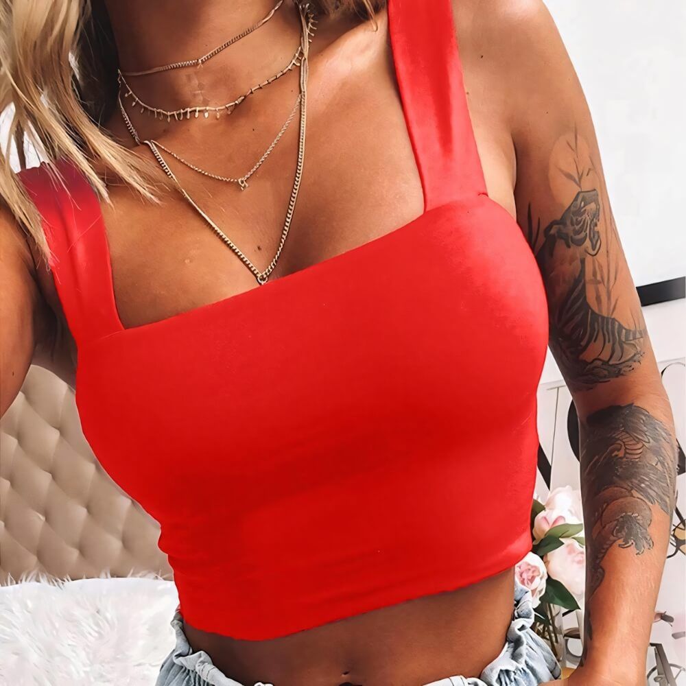 Top crop sans manches à encolure carrée pour femmes