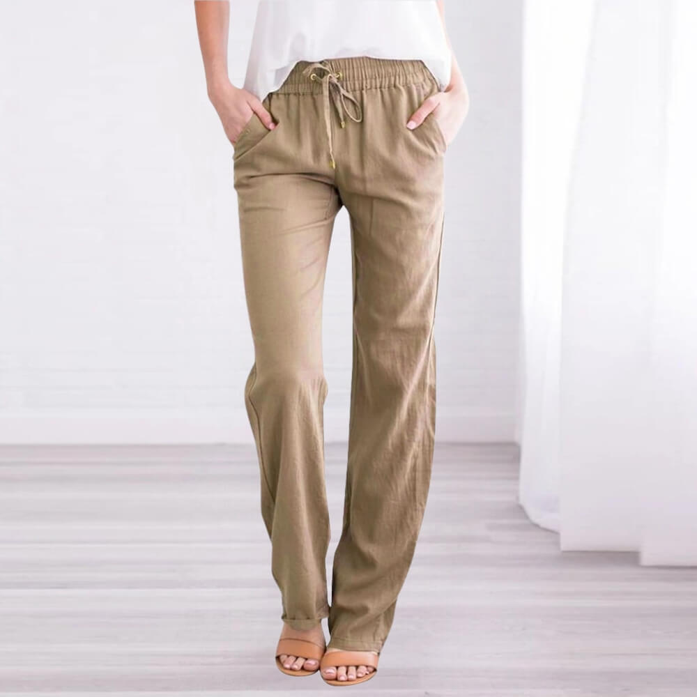 Pantalon femme kaki avec ceinture élastique