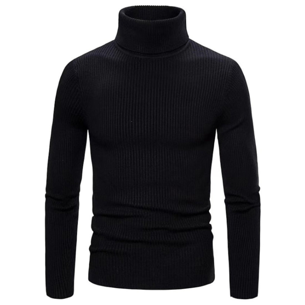 Pull à col roulé à la mode noire gros plan